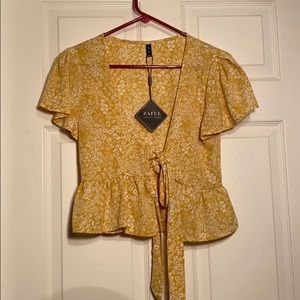 Yellow with white flower blouse